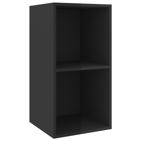 Mueble TV de pared madera contrachapada negro brillo 37x37x72cm