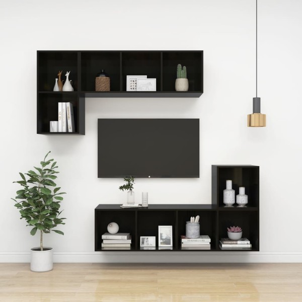 Mueble TV de pared madera contrachapada negro brillo 37x37x72cm