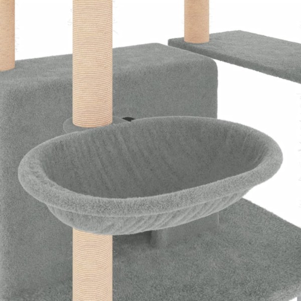 Rascador para gatos con postes de sisal gris claro 166 cm