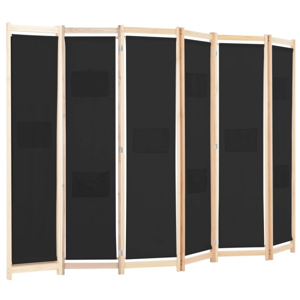 Biombo divisor de 6 paneles de tela negro 240x170x4 cm