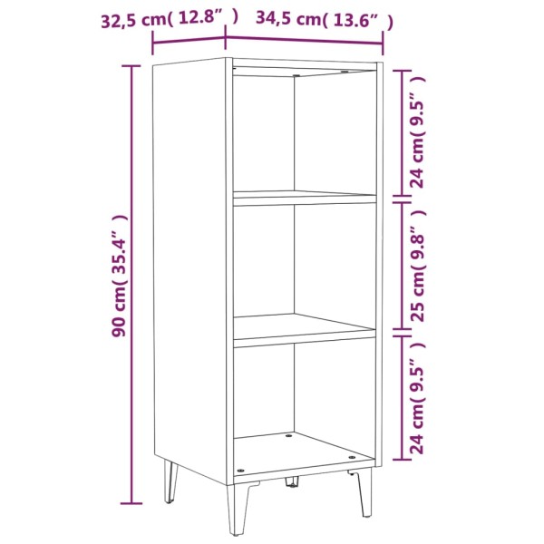 Aparador de madera contrachapada blanco brillo 34,5x32,5x90 cm