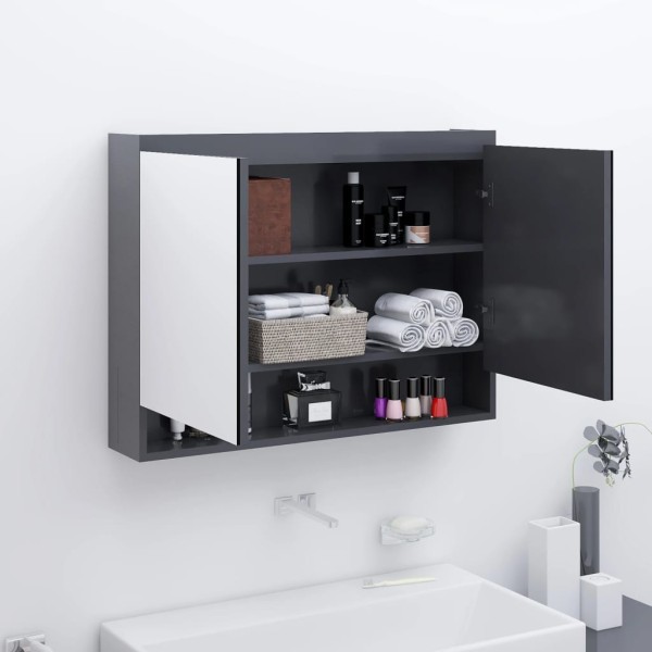 Armario de baño con espejo MDF gris 80x15x60 cm