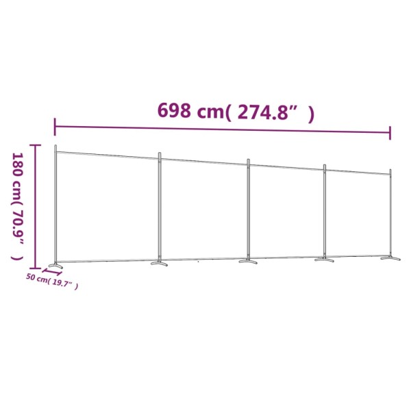 Biombo divisor de 4 paneles de tela marrón 698x180 cm