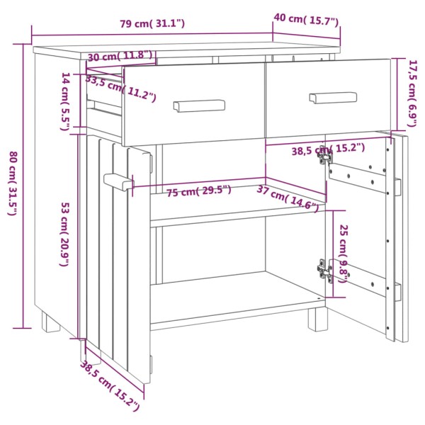 Aparador HAMAR madera maciza de pino blanca 79x40x80 cm