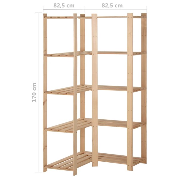 Estantería de esquina 5 niveles pino macizo 82,5x82,5x170 cm