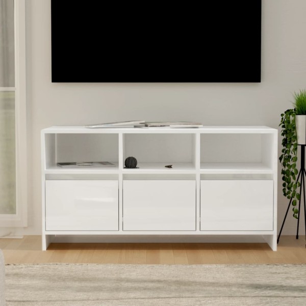 Mueble de TV madera contrachapada blanco brillo 102x37,5x52,5cm