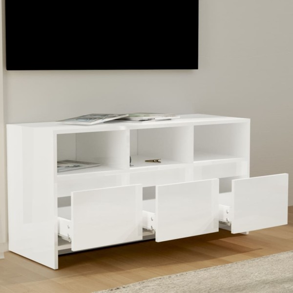 Mueble de TV madera contrachapada blanco brillo 102x37,5x52,5cm