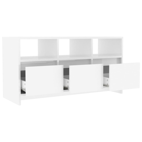 Mueble de TV madera contrachapada blanco brillo 102x37,5x52,5cm