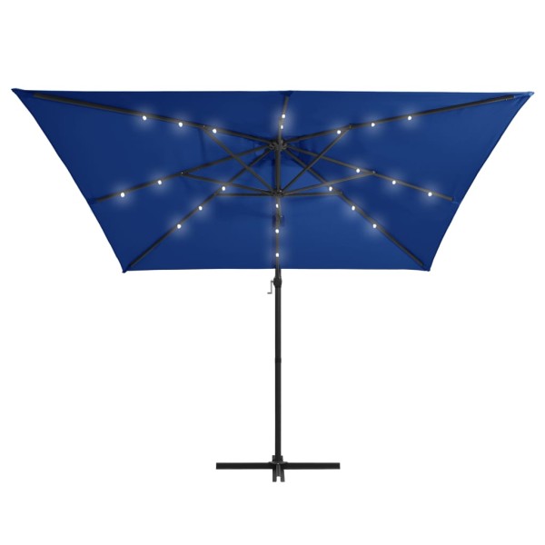 Sombrilla voladiza luces LED poste acero azul azure 250x250 cm