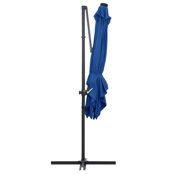 Sombrilla voladiza luces LED poste acero azul azure 250x250 cm