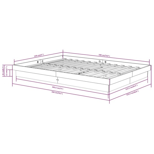 Estructura de cama doble pequeña madera maciza blanca 120x190cm