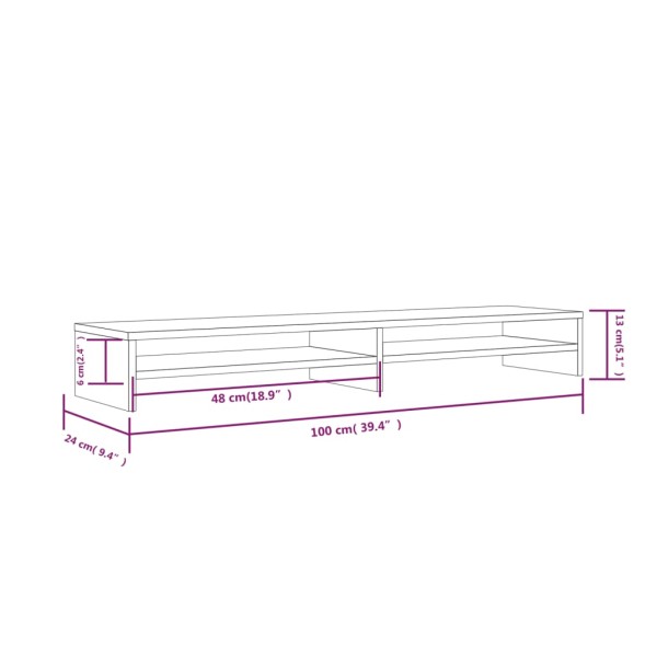 Soporte de monitor madera maciza de pino blanco 100x24x13 cm