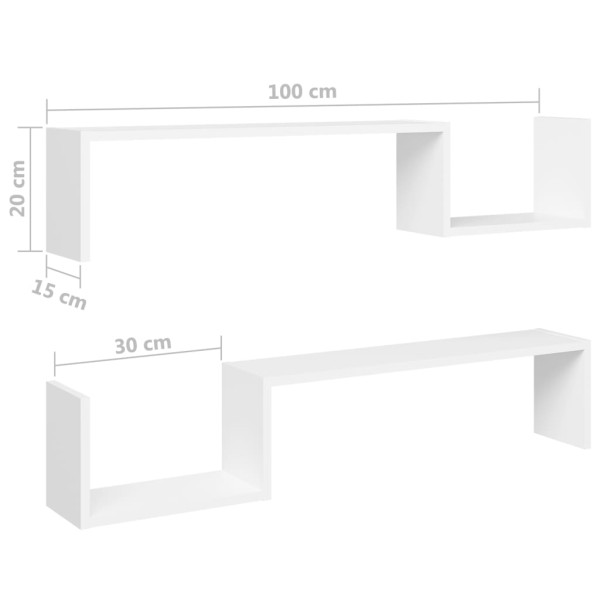 Estantes de pared 2 uds madera contrachapada blanco 100x15x20cm