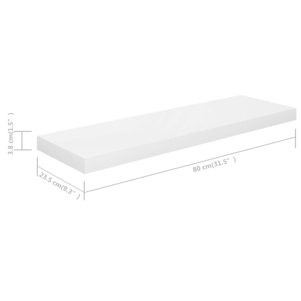 Estante flotante de pared 4 uds MDF blanco brillo 80x23,5x3,8cm