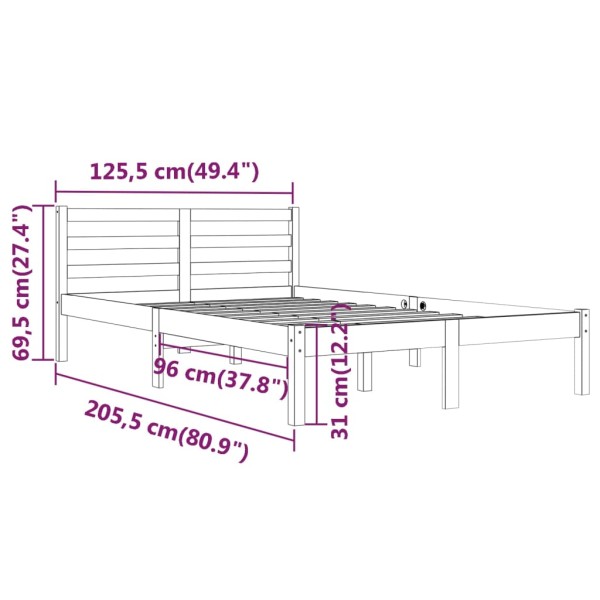 Estructura de cama madera maciza de pino blanco 120x200 cm