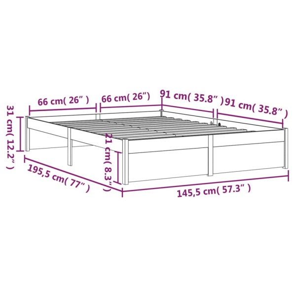 Estructura de cama de madera maciza blanca 140x190 cm