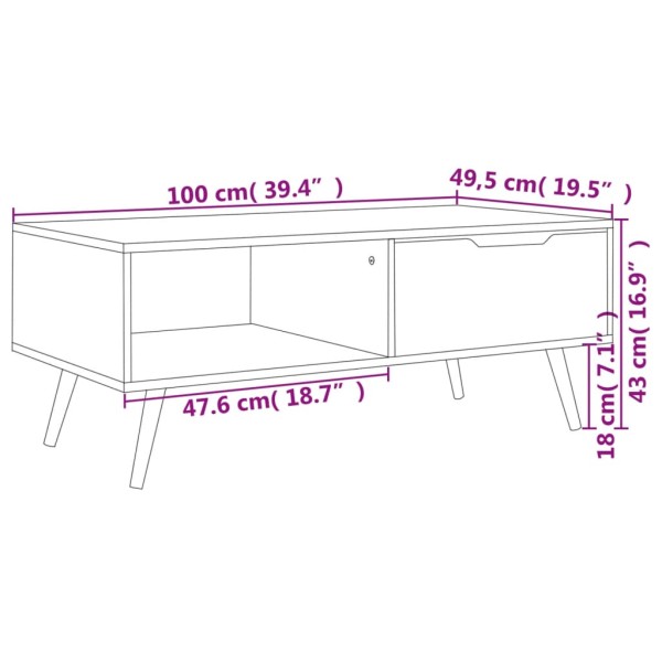 Mesa de centro madera ingeniería blanco brillo 100x49,5x43 cm