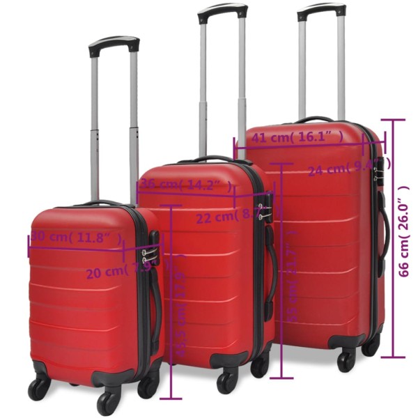 Set Trolley Maleta Rígida Tres Uds. Rojo