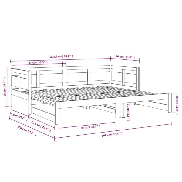 Sofá cama extraíble madera maciza de pino 2x(80x200) cm