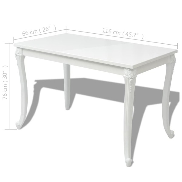 Mesa de comedor 116x66x76 cm blanco brillante