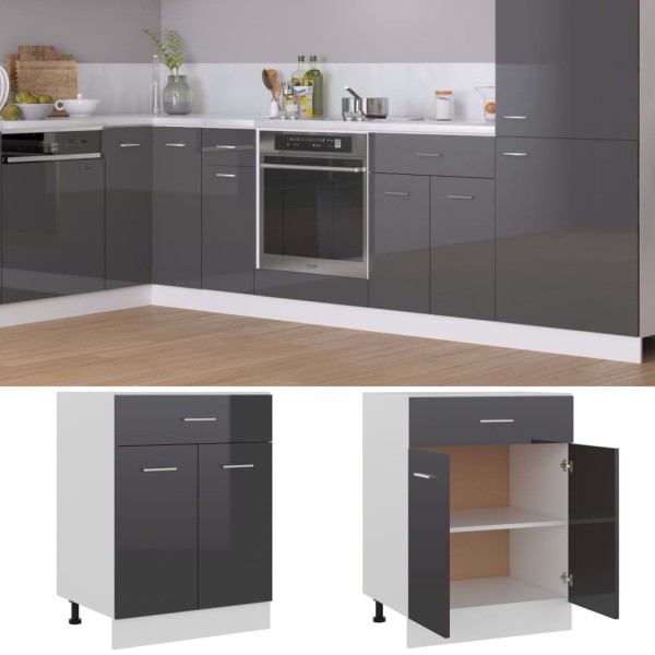 Armario inferior cocina madera ingeniería gris brillo 60x46x81,5 cm