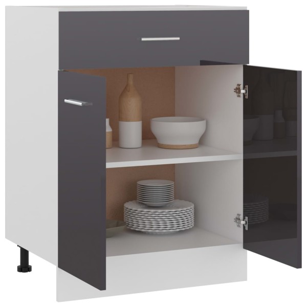 Armario inferior cocina madera ingeniería gris brillo 60x46x81,5 cm