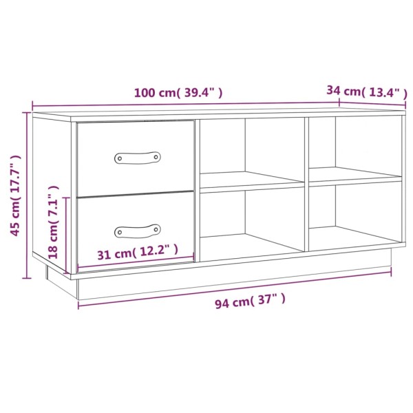 Banco zapatero madera maciza de pino 100x34x45 cm