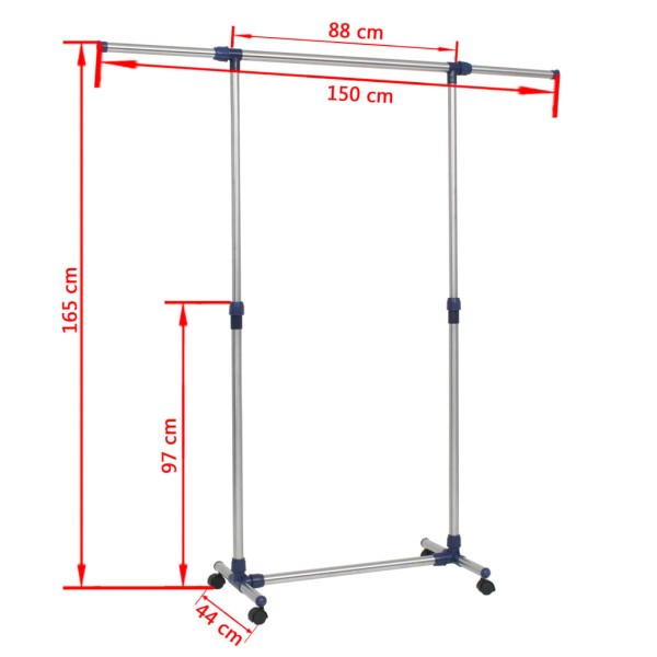 Perchero ajustable acero inoxidable 165x44x150 cm plateado