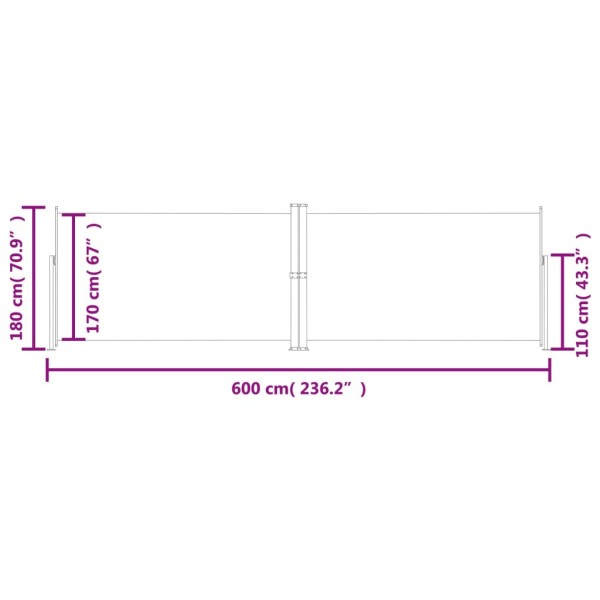 Toldo lateral retráctil rojo 180x600 cm