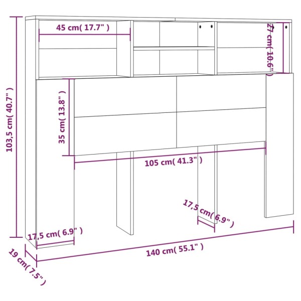 Mueble cabecero color roble ahumado 140x19x103,5 cm