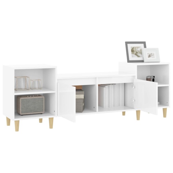 Mueble para TV madera contrachapada blanco brillo 160x35x55 cm