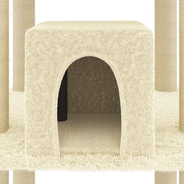 Rascador para gatos con postes de sisal color crema 216 cm