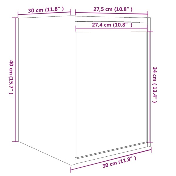 Armario de pared 2 uds madera maciza de pino blanco 30x30x40 cm