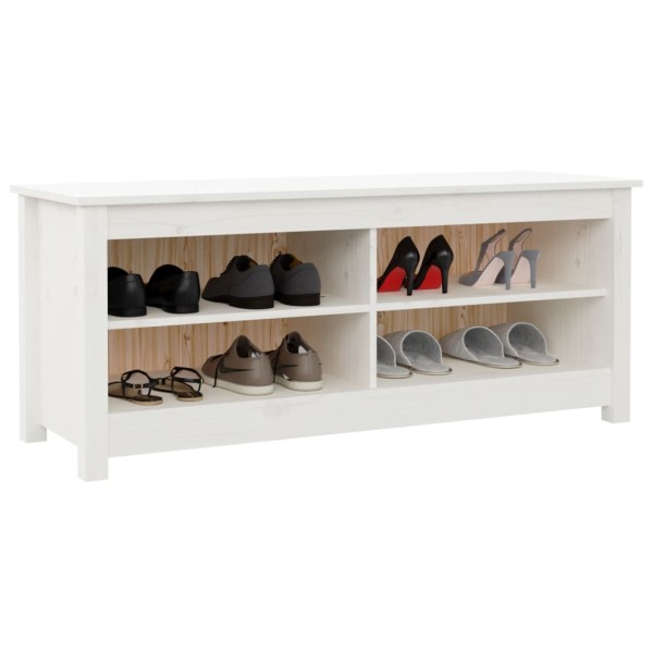 Banco zapatero madera maciza de pino blanco 110x38x45,5 cm