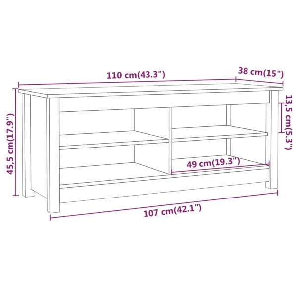 Banco zapatero madera maciza de pino blanco 110x38x45,5 cm