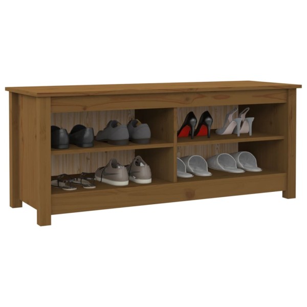 Banco zapatero madera maciza de pino marrón miel 110x38x45,5 cm