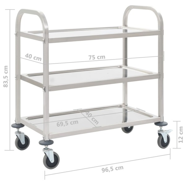 Carrito de cocina de 3 alturas 95x45x83,5 cm acero inoxidable