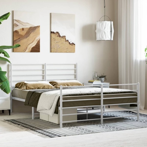 Estructura cama metal con cabecero y estribo blanco 120x190 cm