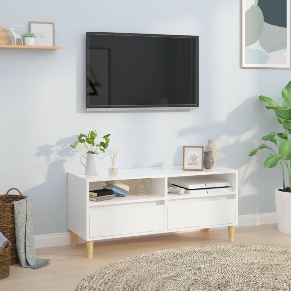 Mueble de TV madera contrachapada blanco brillo 100x34,5x44,5cm