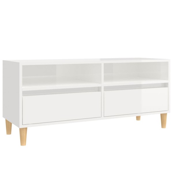 Mueble de TV madera contrachapada blanco brillo 100x34,5x44,5cm