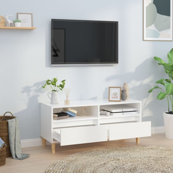 Mueble de TV madera contrachapada blanco brillo 100x34,5x44,5cm