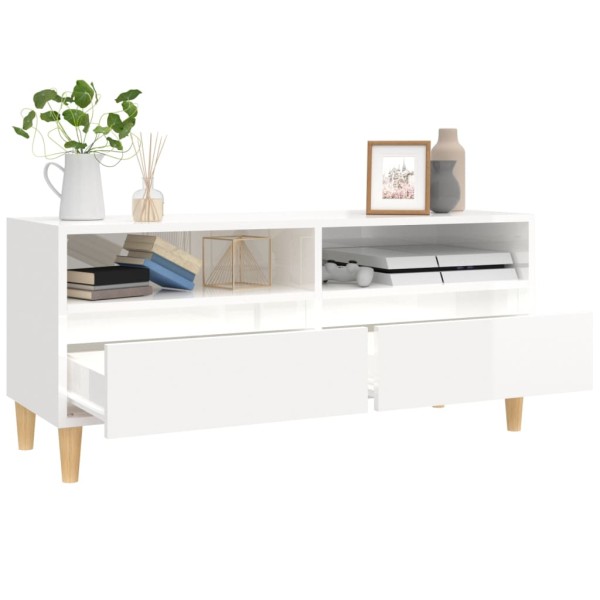 Mueble de TV madera contrachapada blanco brillo 100x34,5x44,5cm