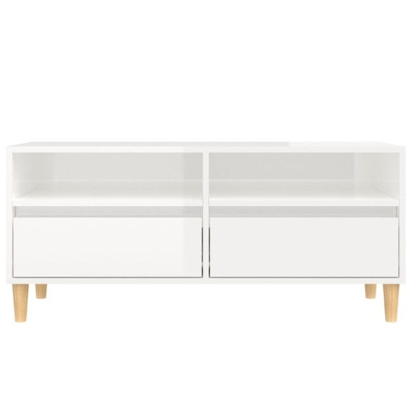 Mueble de TV madera contrachapada blanco brillo 100x34,5x44,5cm