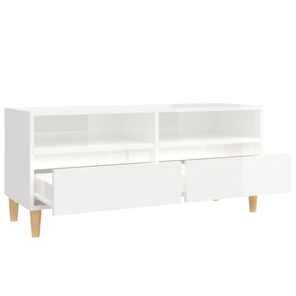 Mueble de TV madera contrachapada blanco brillo 100x34,5x44,5cm