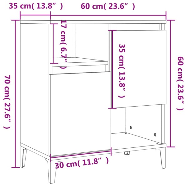 Aparador de madera contrachapada blanco brillante 60x35x70 cm