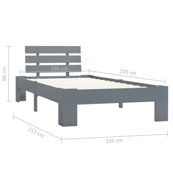 Estructura de cama de madera maciza de pino gris 100x200 cm