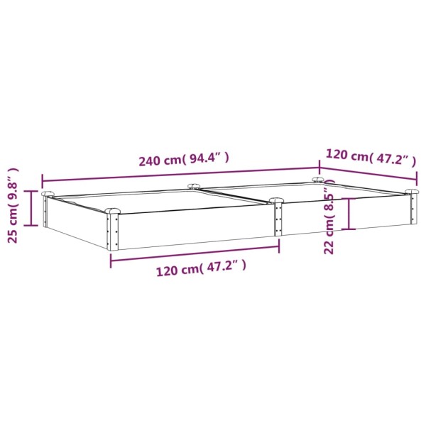 Jardinera arriate con forro madera maciza abeto 240x120x25 cm