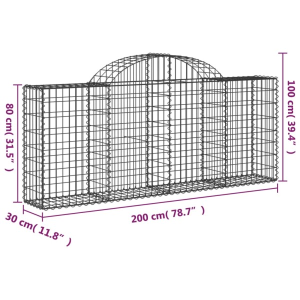 Cesta de gaviones forma arco hierro galvanizado 200x30x80/100cm