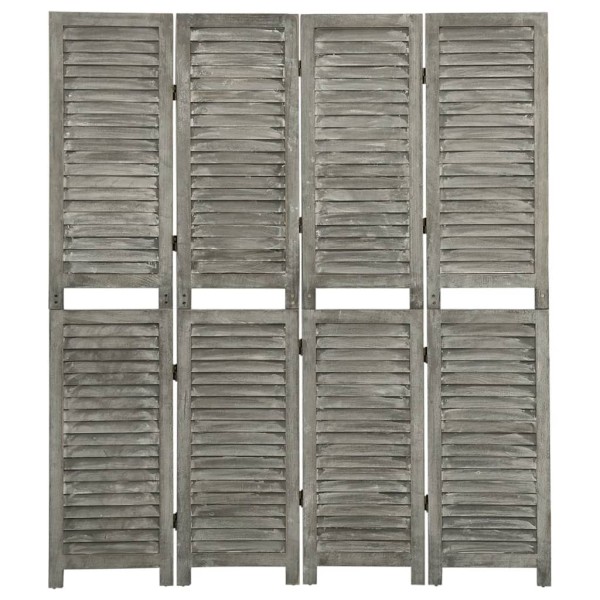 Biombo de 4 paneles de madera maciza gris 143x166 cm