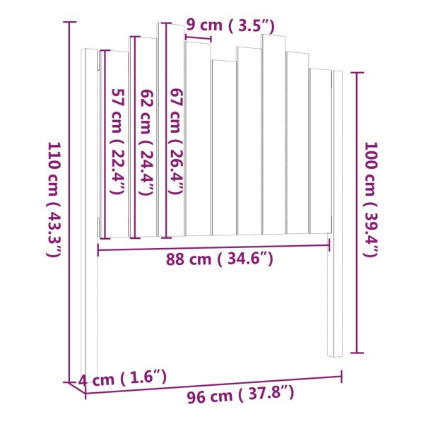 Cabecero de cama madera maciza de pino negro 96x4x110 cm